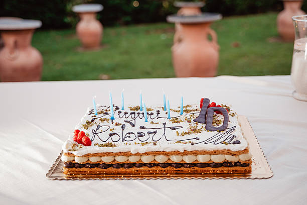 Celebration Cake with Blue Candles for a 10th Birthday