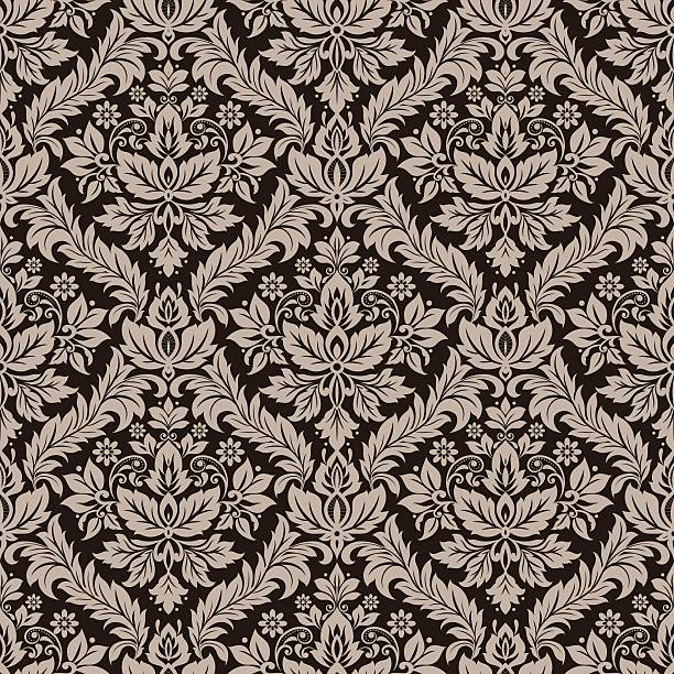 seamless damask pattern with baroque elements. Ornamental repetitive design for wallpapers, blinds, curtains, upholstery, bedding, slipcover, packaging. Damask Luxury Decorative Fabric Pattern rococo style stock illustrations