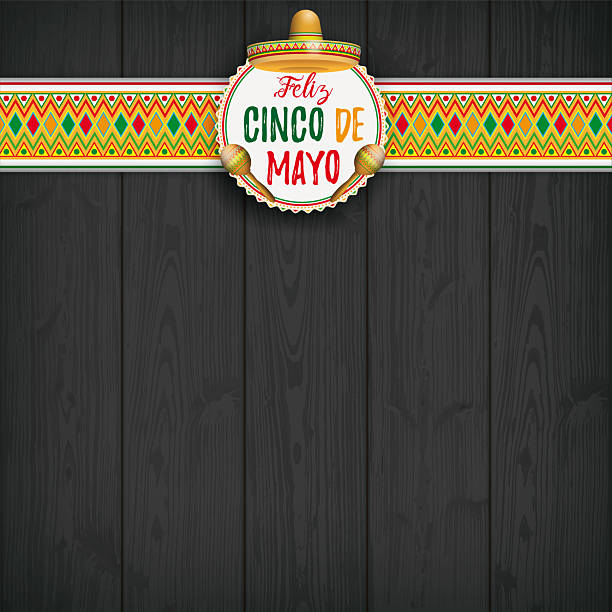 istock Cinco de Mayo Sombrero Maracas Emblem Black Wood 2212532977