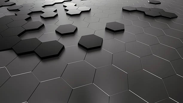 istock grey hexagonal  extruded design on hexagonal black background abstract background honeycomb wallpaper,empty space for text 2212534756