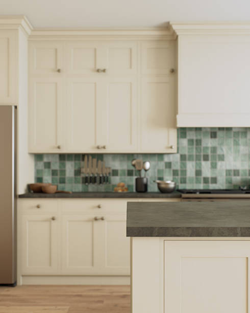 istock This is a stylish and modern kitchen, decorated with beautiful green accents and an open layout 2212545438