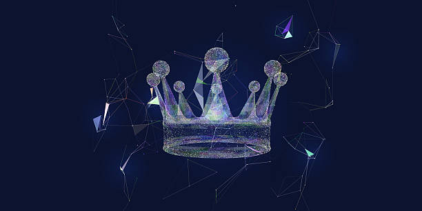 istock Abstract crown from dots with poligonal grid. Concept power in futuristic style on blue. 2212546663