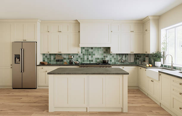 istock This is a stylish and modern kitchen, decorated with beautiful green accents and an open layout 2212548200