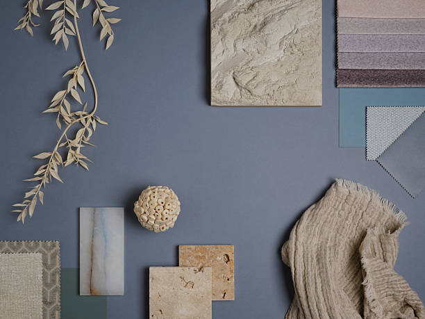 istock Soft-toned material board with natural stone, fabrics, and dried foliage for a serene interior mood. 2212548270