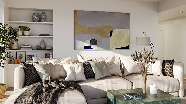 istock Large luxury modern bright interiors Living room mockup illustration 3D rendering image 2212555733