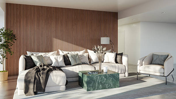 istock Large luxury modern bright interiors Living room mockup illustration 3D rendering image 2212556706