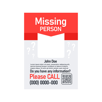 Missing Patient Code Sign Missing Person Poster With Question Marks And Qr Code Stock ...