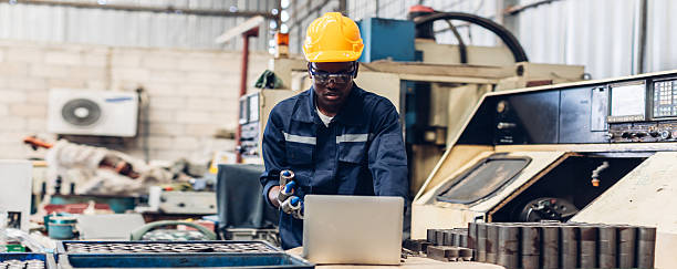 istock Workers Factory or Engineering work at factory site check up machine or products in site. Foreman or Technician checking Material or Machine on Plant. Heavy industry factory concept. 2212562322