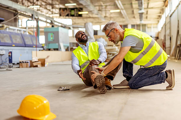 istock Workplace Injury Assistance in an Industrial Setting with Safety Gear 2212568800