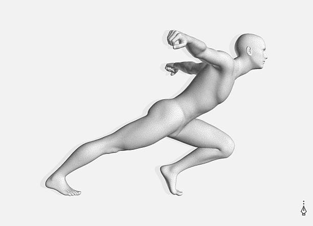 istock Running man or marathon runner. 3D human body model. Design for sport. Vector illustration for cover, card, postcard, interior design, banner, poster, brochure or presentation. 2212569352
