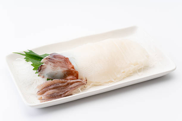 Sashimi of raw Japanese flying squid (surume ika)
