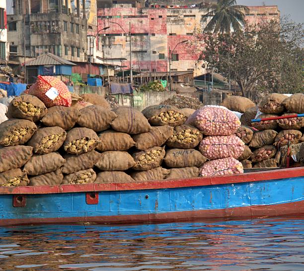 potatoes and garlic on a boat