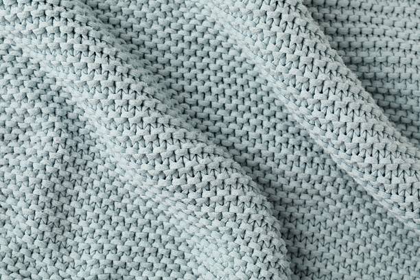 istock Texture of light blue knitted fabric as background, top view 2212591298