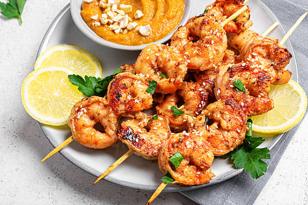 istock Grilled shrimp prawn satay skewers 2212593832