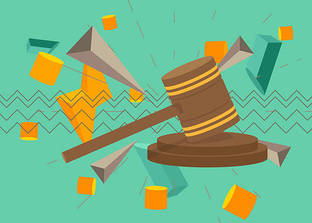 Gavel geometrical graphic retro theme background. Minimal geometric elements. Vintage abstract shapes vector illustration.