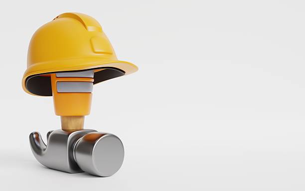Labor Day Concept with Hammer and Hard Hat on White Background