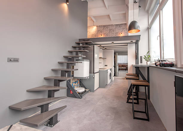 istock Modern Loft Apartment Kitchen with Staircase and Minimalist Design 2212604751