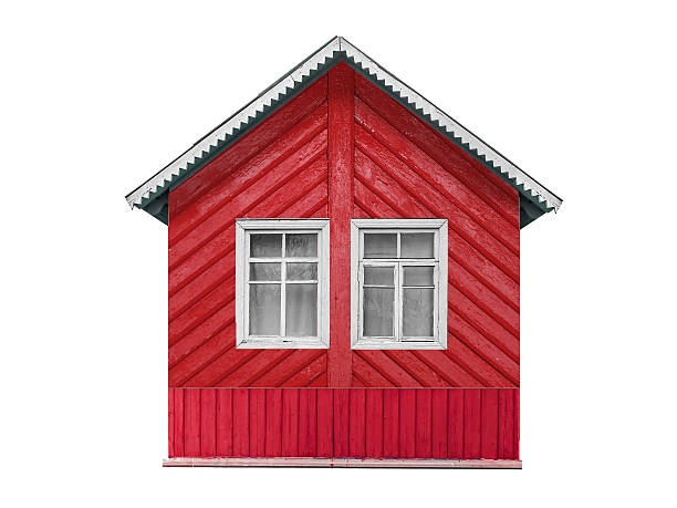 Front view of a digital generated house isolated with copy space on a blue background