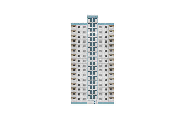istock Tall multistorey residential building with blue decorative panels is isolated. 2212610190