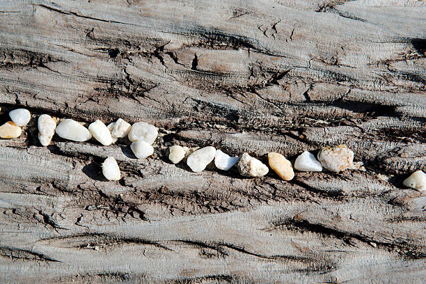 Abstract closeup of pebbles on railroad tie