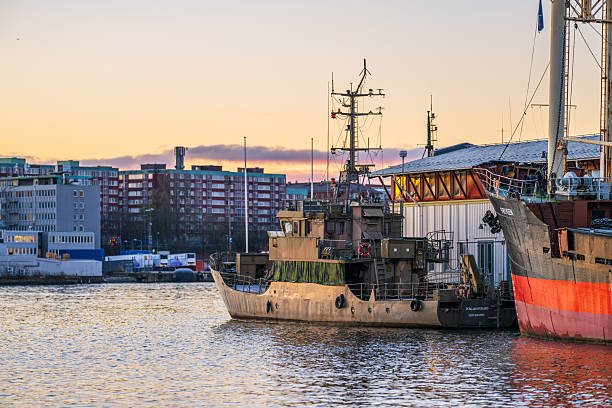 View of the harbor and the Baltic Sea in Kiel. Baltic Sea arm Kiel Fjord.