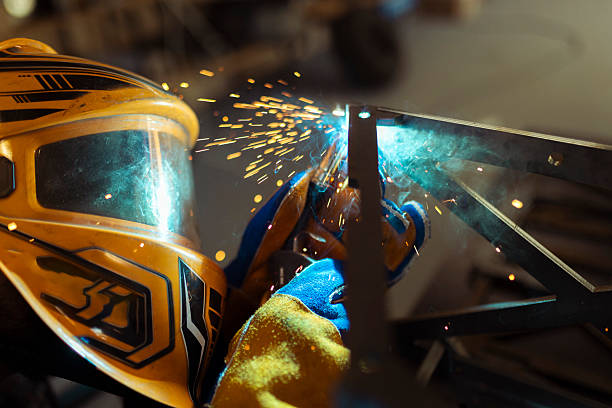 welding mask in an industrial environment.