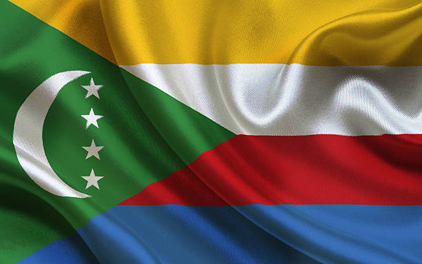 istock Comoros National Flag Displayed with Waving Fabric Texture Detail 2212632008