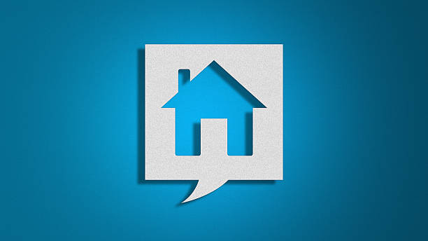 istock Home Icon Speech Bubble Communication Real Estate Paper Cut Blue 2212633834