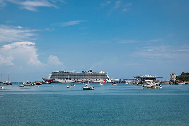 Panama City, Panama - February 16, 2025: The Norwegian Joy viewed from the Amador Causeway in Panama City.