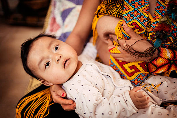 Young indigenous woman breastfeeding