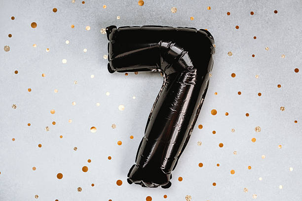 istock Black balloon shaped like number seven on a sparkling background 2212649969