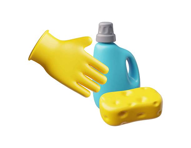 istock 3D home and office cleaning tools, vector render collection of housekeeping equipment, detergent, sponge and gloves 2212658354