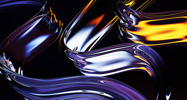 istock 3d abstract liquid glass transparent wave streams on black background. Chromatic fluid flow curve shapes, water ribbons with colorful light iridescent neon holographic gradient render 2212659480