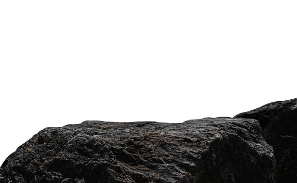 istock Black rock stone isolated white background, Cliff edge black formation well stand display product, cosmetics, Clipping path 2212661294