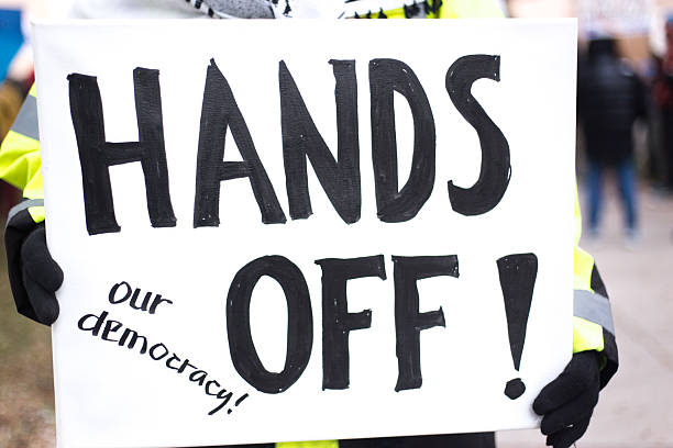 Person Holding Protest Sign: Hands Off Our Democracy