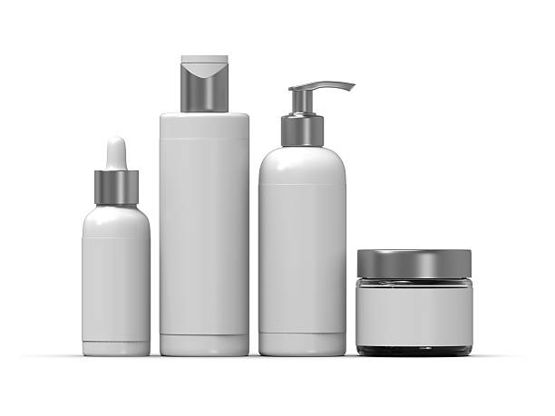 istock Blank templates of empty and clean white plastic containers and bottles with spray, dispenser and dropper, cream jar, tube. 3D illustration. 2212671364