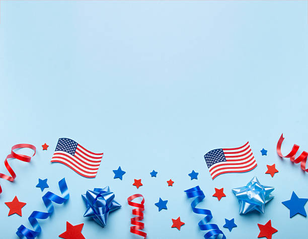 istock Patriotic American Celebration Background with Flags and Decorative Elements, independence day concept 2212672554