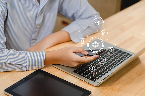 istock Remote Work and Digital Nomad Lifestyle for Freelancer and Work from Home Professionals  Online Jobs, Video Conference, Internet Tools, and Work Anywhere Business Concept 2212674934
