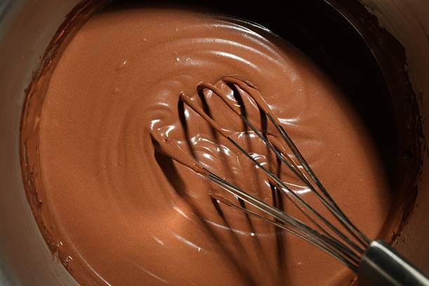 istock Mixing chocolate dough with whisk, top view 2212678767