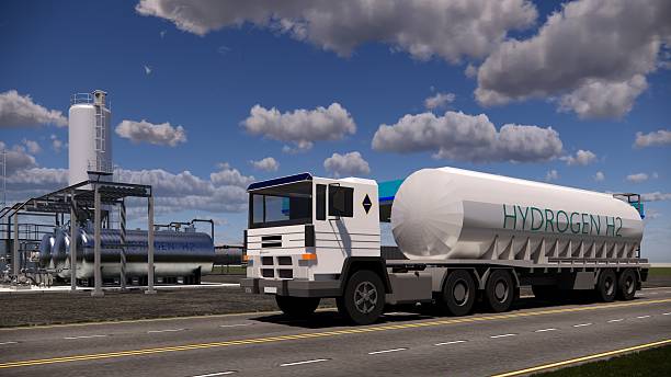istock 3D rendering Hydrogen Refuelling Station.Renewable Clean Gas Storage Tanks of Hydrogen .Net zero concept. 2212683483