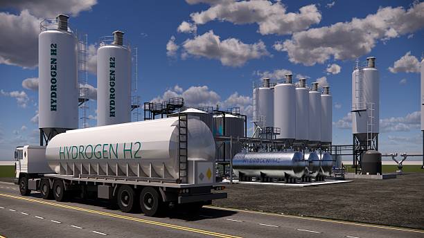 istock 3D rendering Hydrogen Refuelling Station.Renewable Clean Gas Storage Tanks of Hydrogen .Net zero concept. 2212683486