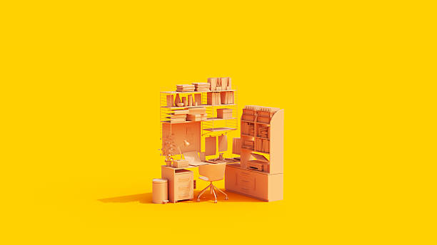 istock Office Setup Small Studio Desk Work From Home Self Employed Flesh Tones Yellow Right View Background 2212683806
