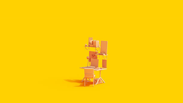 istock Office Setup Small Studio Desk Work From Home Self Employed Flesh Tones Yellow Right View Background 2212683813