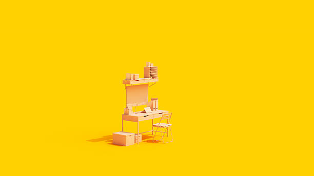 istock Office Setup Small Studio Desk Work From Home Self Employed Flesh Tones Yellow Right View Background 2212683863