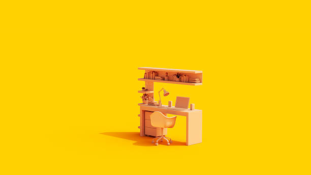 istock Office Setup Small Studio Desk Work From Home Self Employed Flesh Tones Yellow Right View Background 2212683964