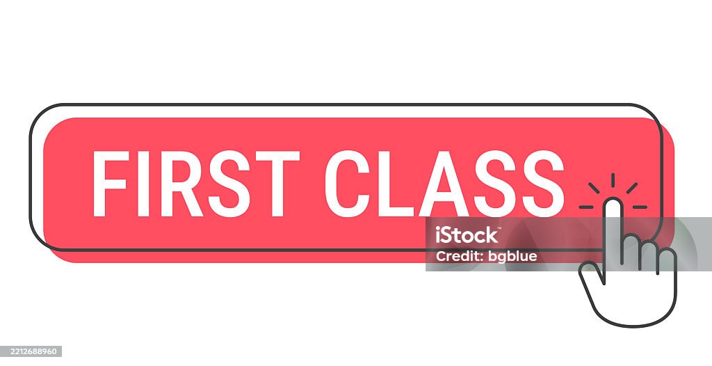 First Class Click Button With Hand Cursor On White Background Stock ...