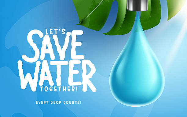 istock Let's save water clipart design. Save water together text clip art with waterdrop in blue background for nature conservation 2212689345