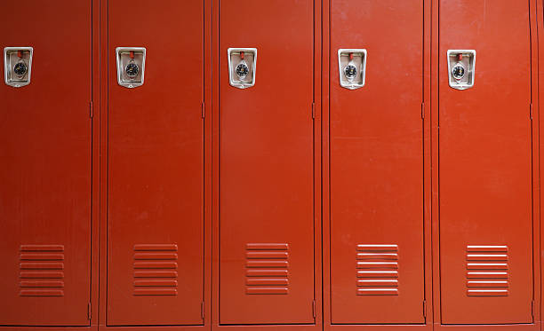 istock close up on red lockers in gym 2212690767