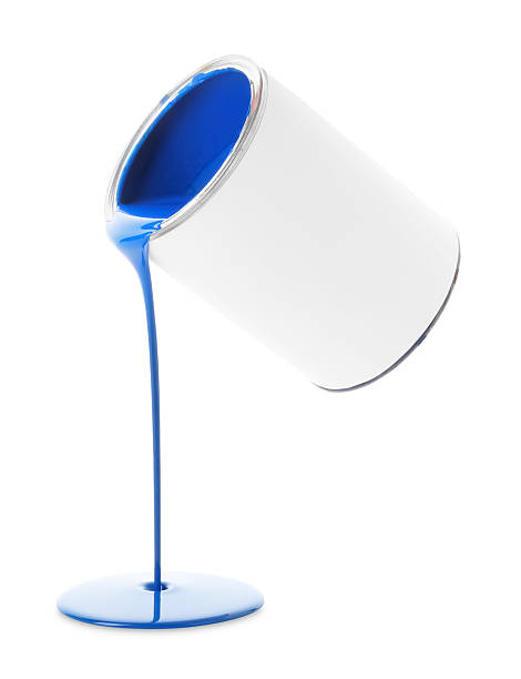 istock Blue paint flowing down from can on white background 2212691974