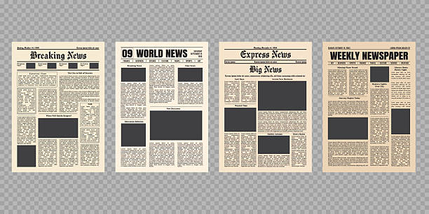 istock Vector vintage newspaper mockup isolated on transparent background. Old newspaper pages template. 2212698020
